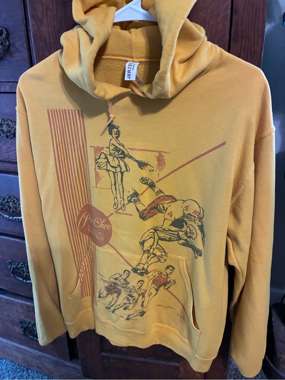 Jerzees Mustard Yellow Graphic Pullover Hoodie